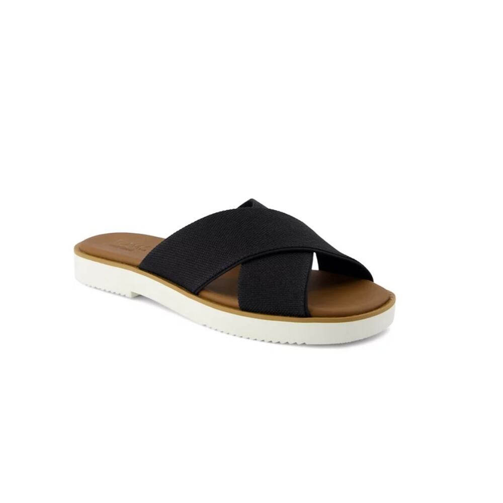 TOMS Women's Mae Crossover Open Toe Sandals Black Heavy Canvas Size 6.5